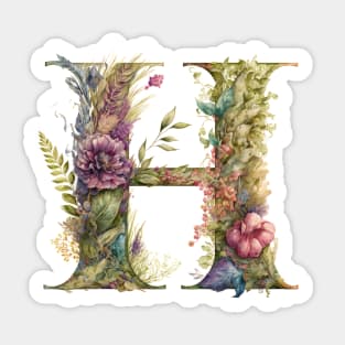 Floral Garden Watercolor Monogram Letter H Sticker